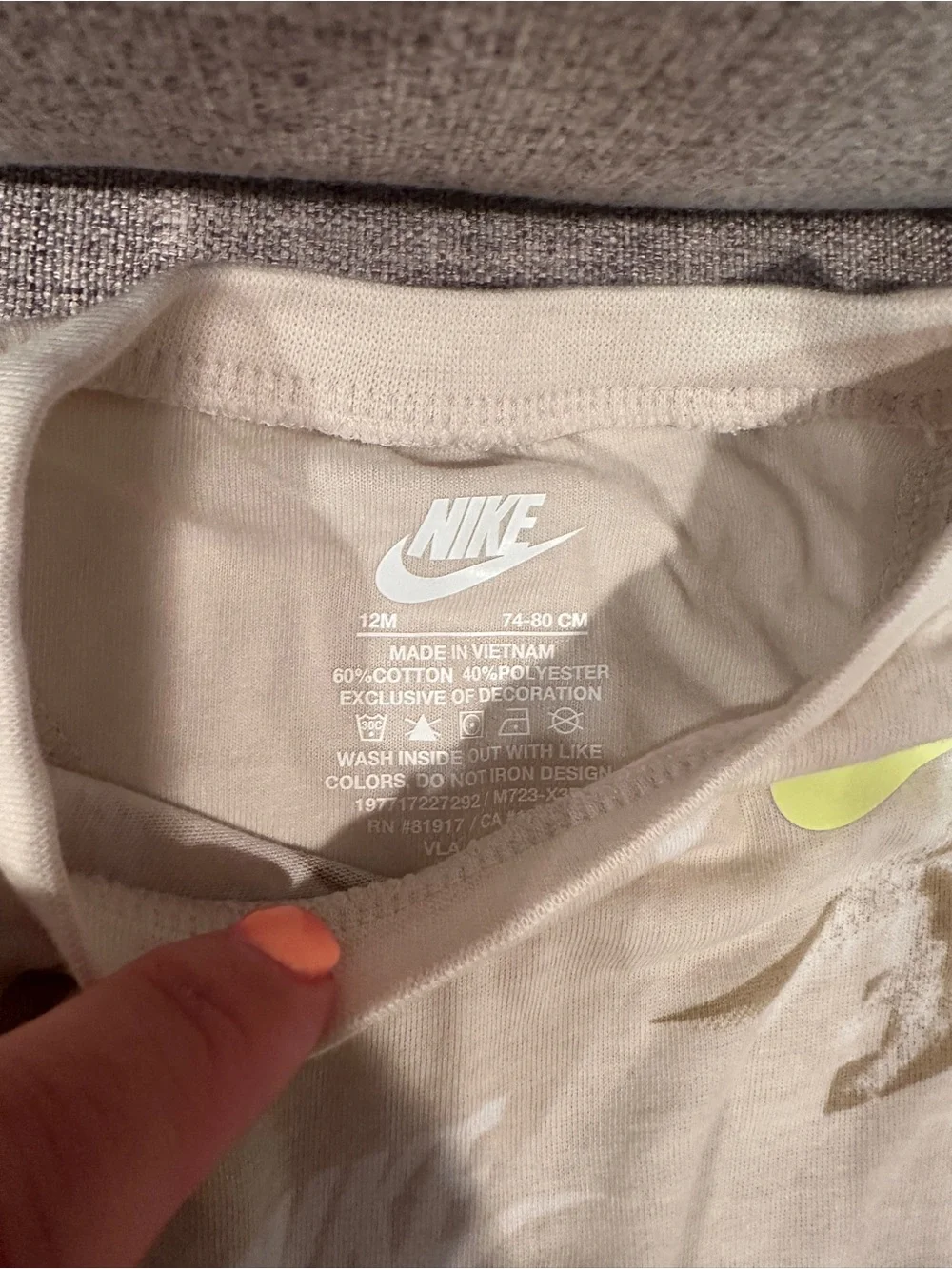Nike Beige Kids Tee with Neon Yellow Swoosh - Picture 2 of 2